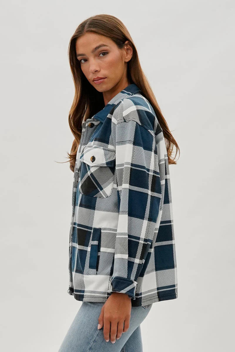 kamiska Veste boutonnée légère à motif carreaux (bleu)
