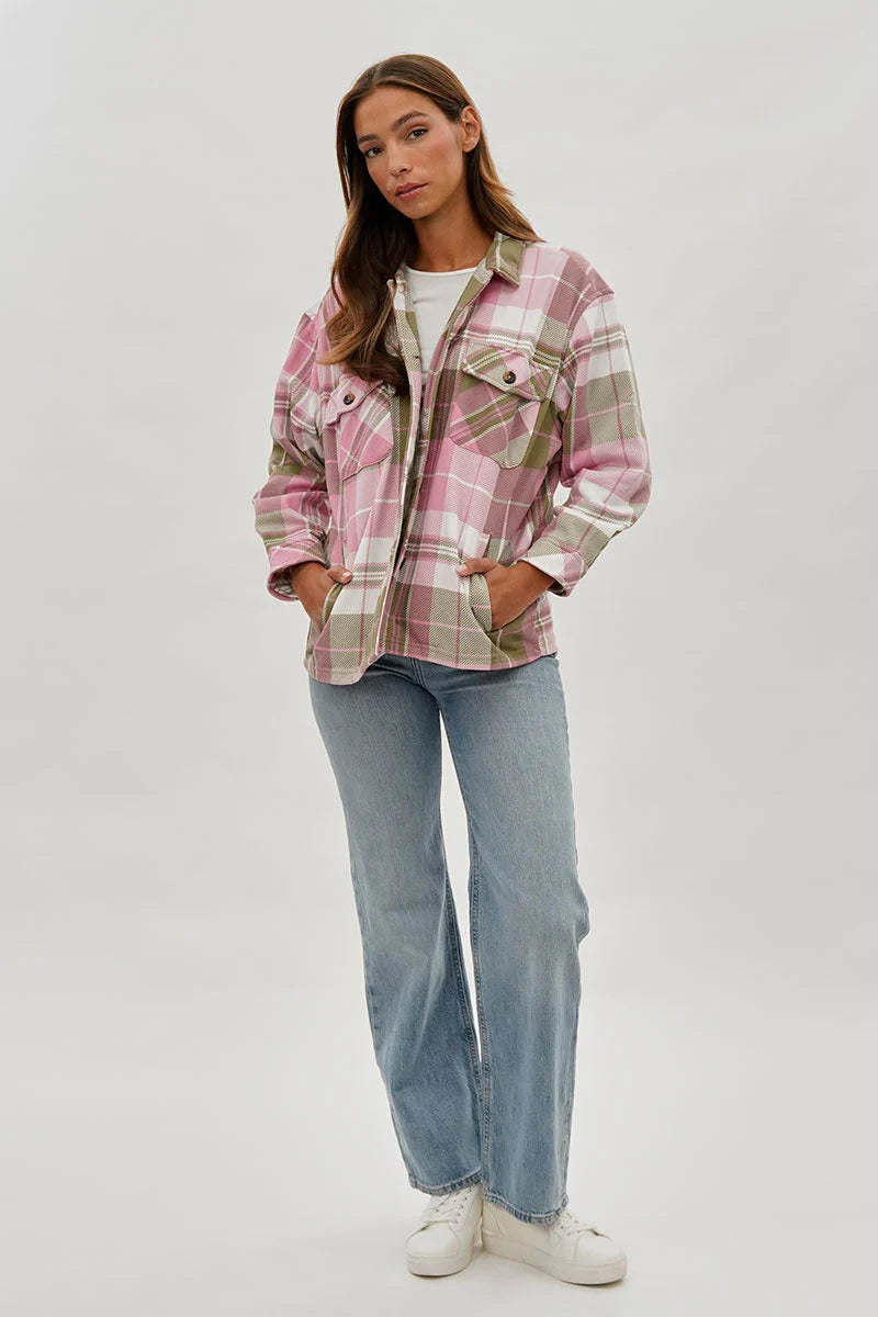 kamiska Veste boutonnée légère à motif carreaux (Rose)
