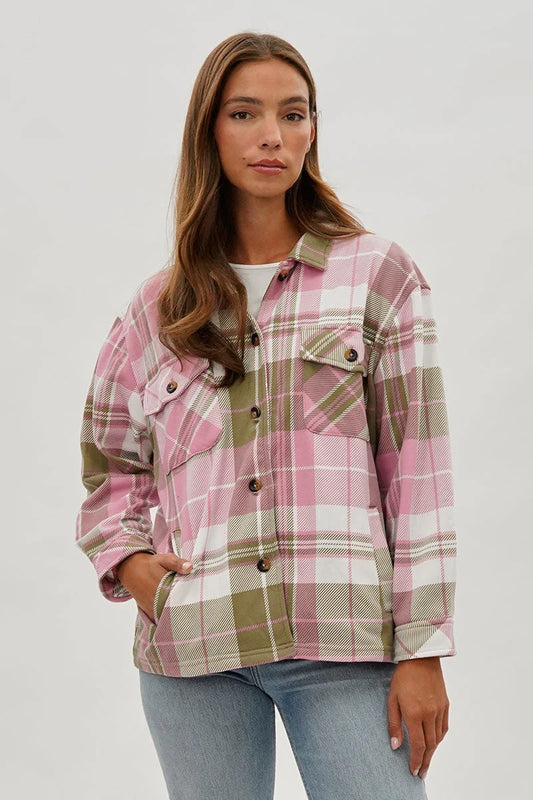kamiska Veste boutonnée légère à motif carreaux (Rose)