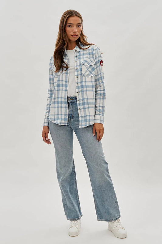 kamiska Veste boutonnée légère à motif carreaux (bleu ciel clair)